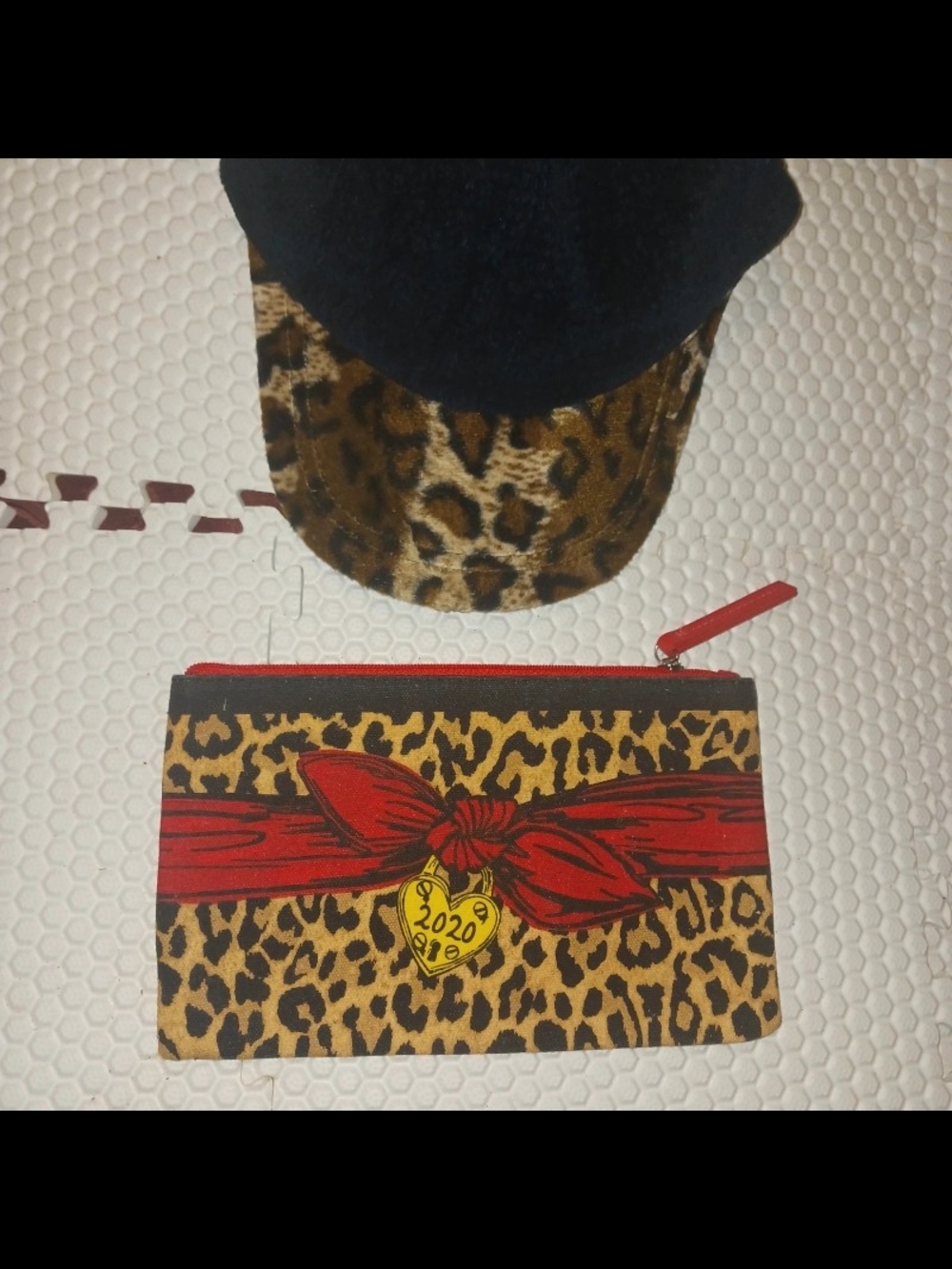 Brighton Leopard Print Clutch with Red Bow Accent Hat and accessories pouch set
